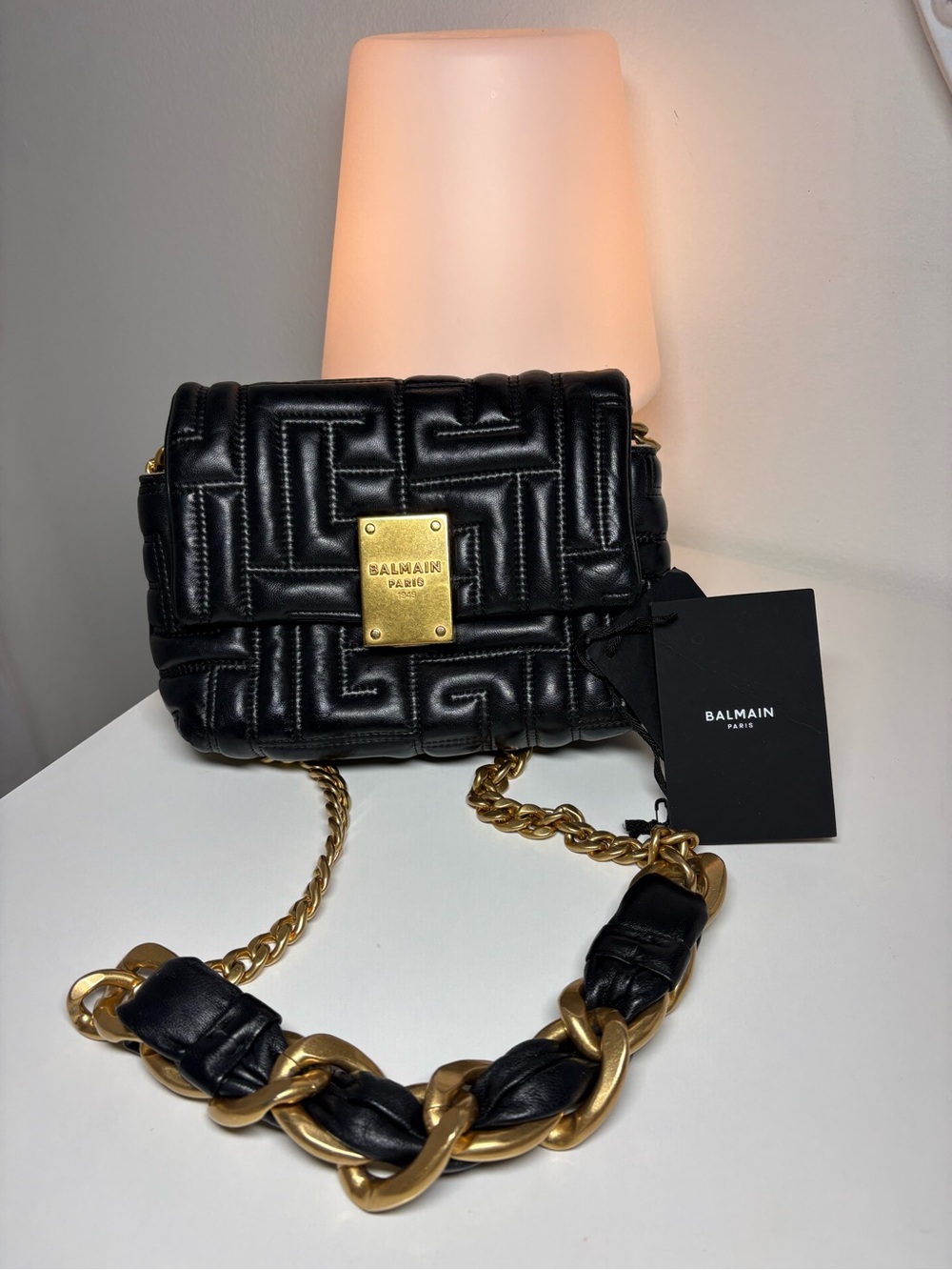 Balmain Black Quilted 1945 Leather Chain Shoulder Bag